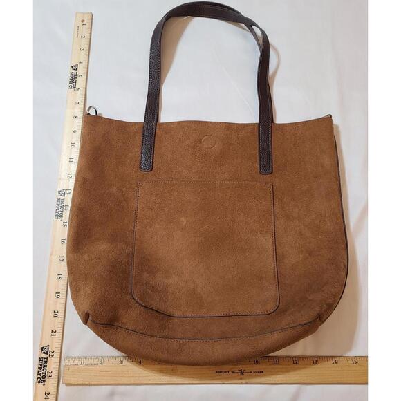 2pk Vegan Suede Tote  Sz Medium Equestrian Collegiate Preppy Purple Brown 15x14 - Picture 7 of 13